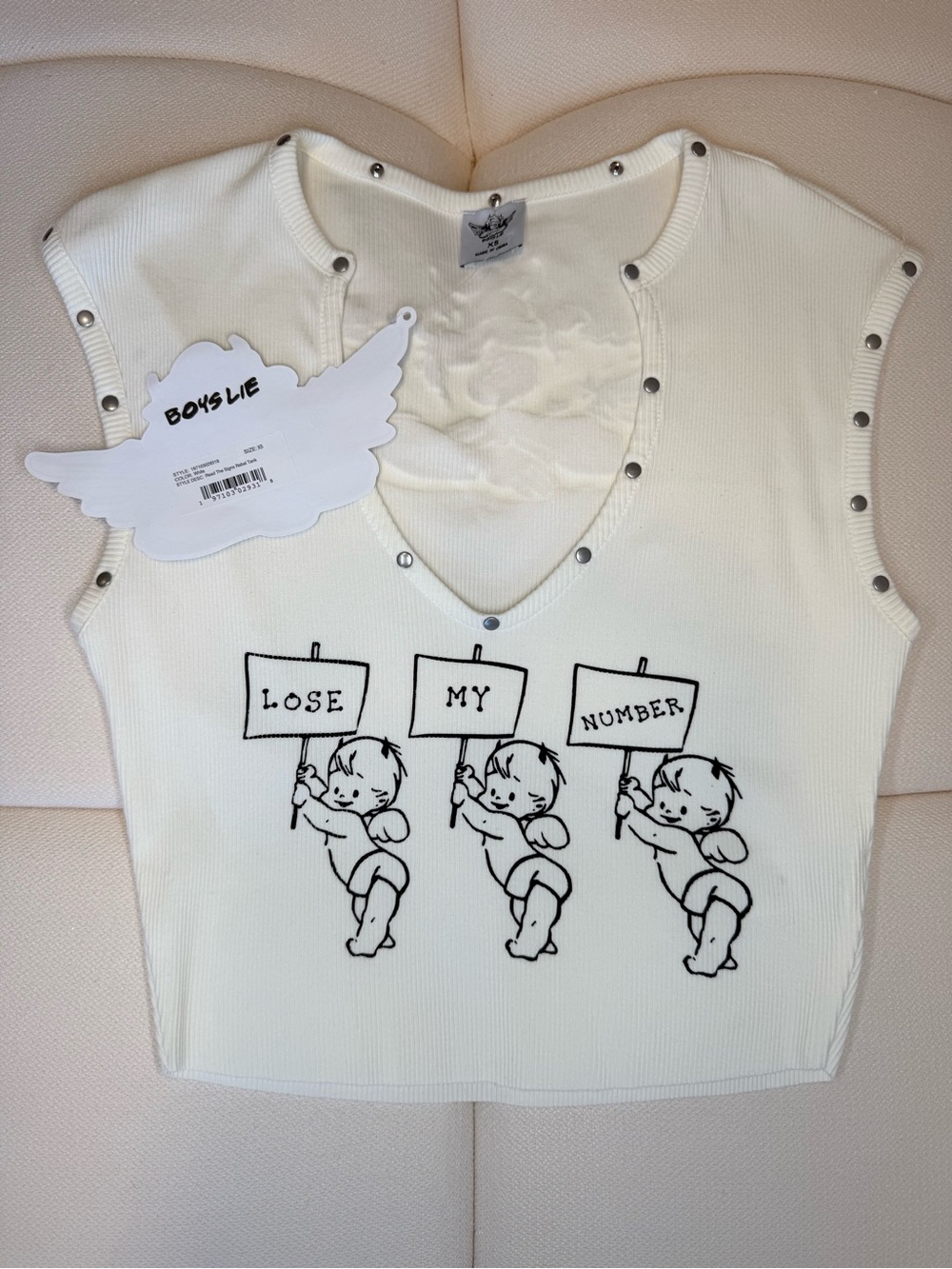 Boys Lie Read The Signs Rebel Tank Lose My Number Studded XS NWT - Picture 6 of 11